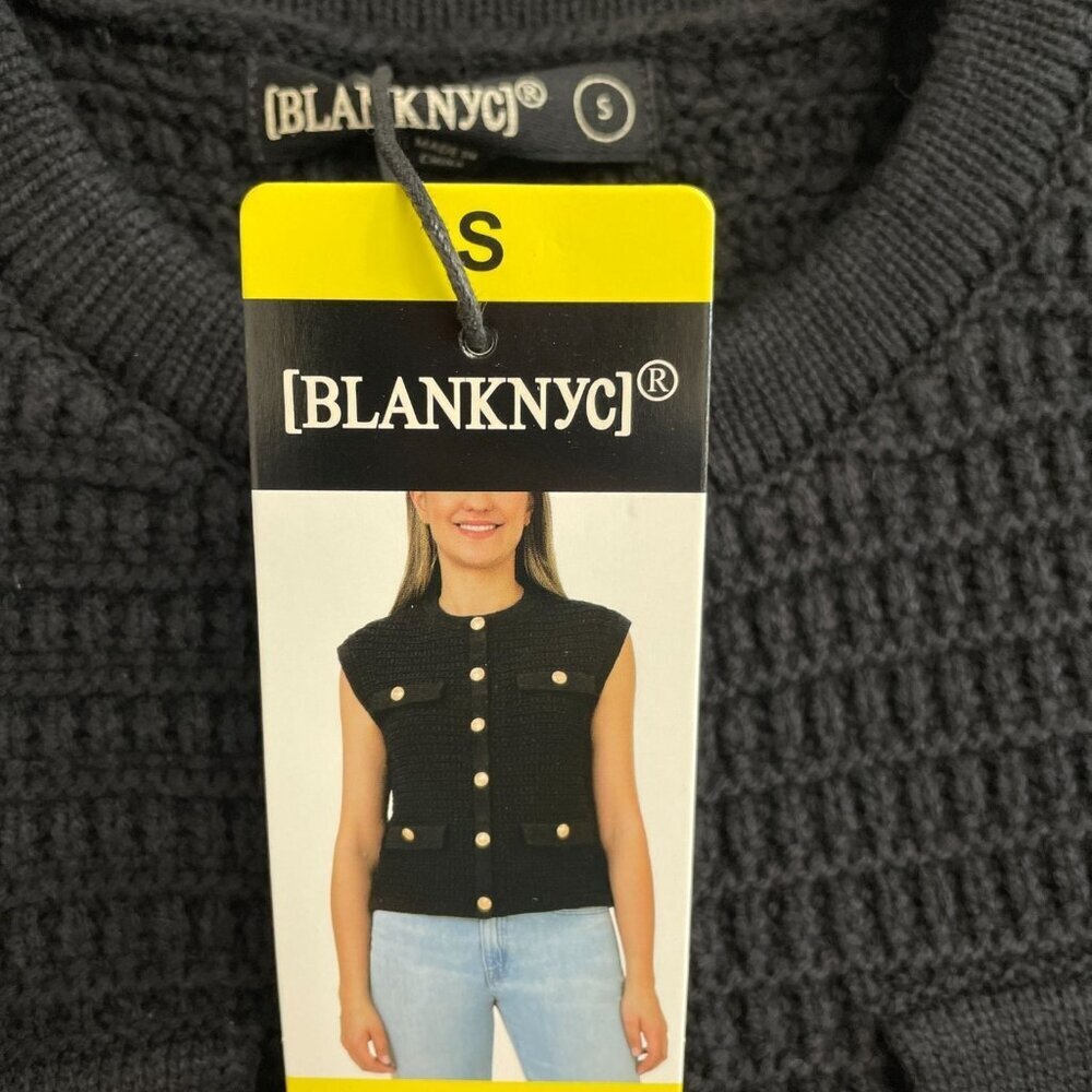 NEW [BLANKNYC] Women's Size S Black Sleeveless Knit Vest Cardigan Gold Buttons - Picture 6 of 10